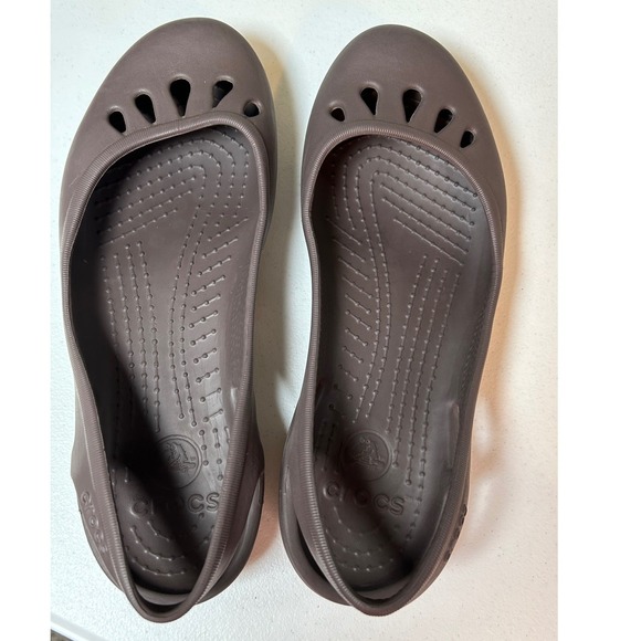 CROCS Shoes - Crocs Kadee Flats Women's 9 Brown Slingback Cutout Comfort Shoes Ballet Slip on
